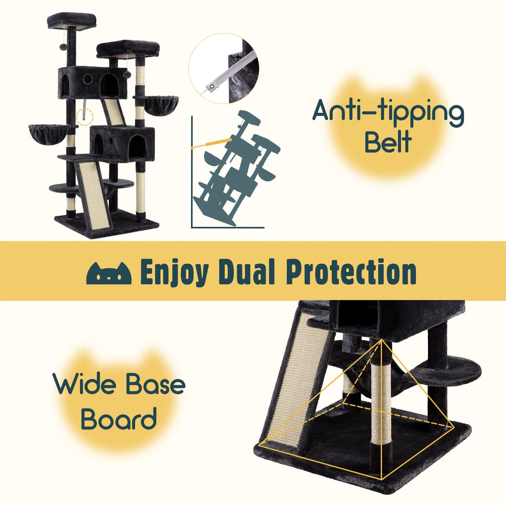 65-Inch Multi-Level Large Cat Tree Tower | Cozy Plush Cat Condo with Baskets, Perches & Sisal Scratching Posts by Allewie