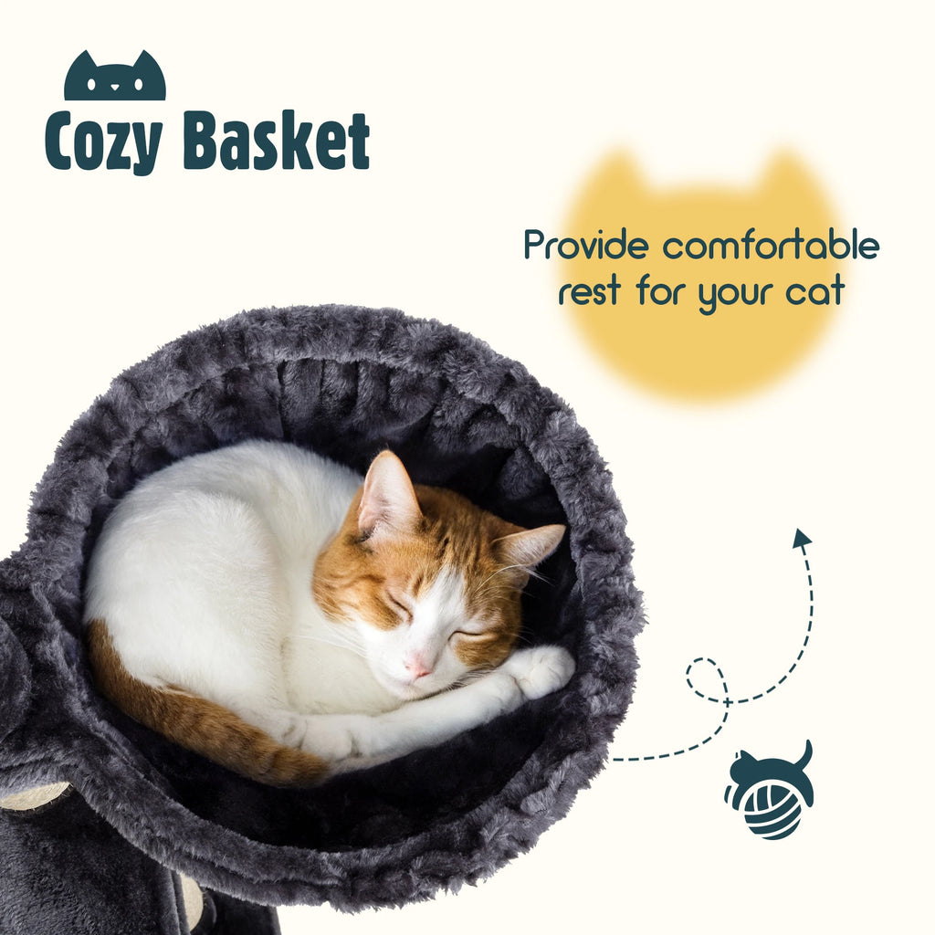 65-Inch Multi-Level Large Cat Tree Tower | Cozy Plush Cat Condo with Baskets, Perches & Sisal Scratching Posts by Allewie