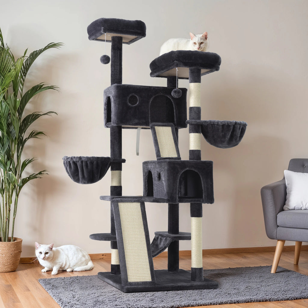65-Inch Multi-Level Large Cat Tree Tower | Cozy Plush Cat Condo with Baskets, Perches & Sisal Scratching Posts by Allewie