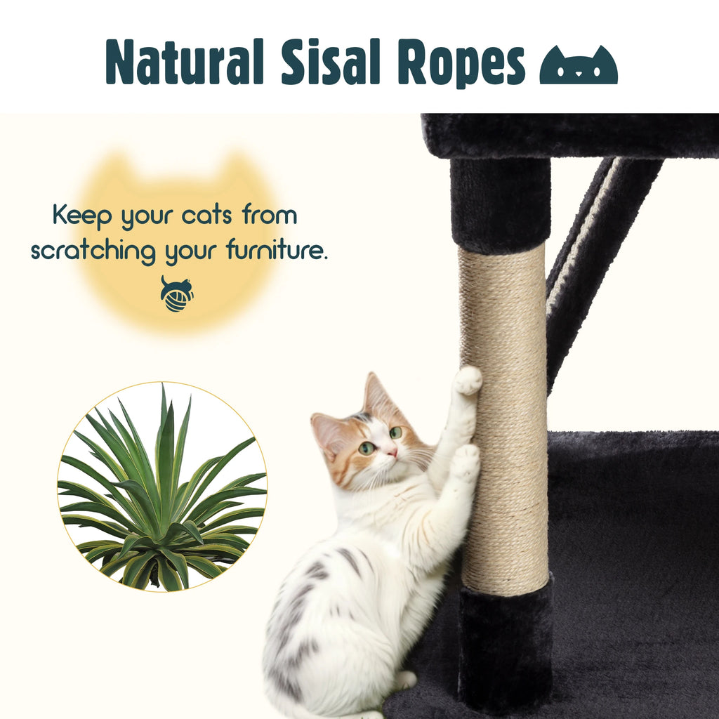 65-Inch Multi-Level Large Cat Tree Tower | Cozy Plush Cat Condo with Baskets, Perches & Sisal Scratching Posts by Allewie