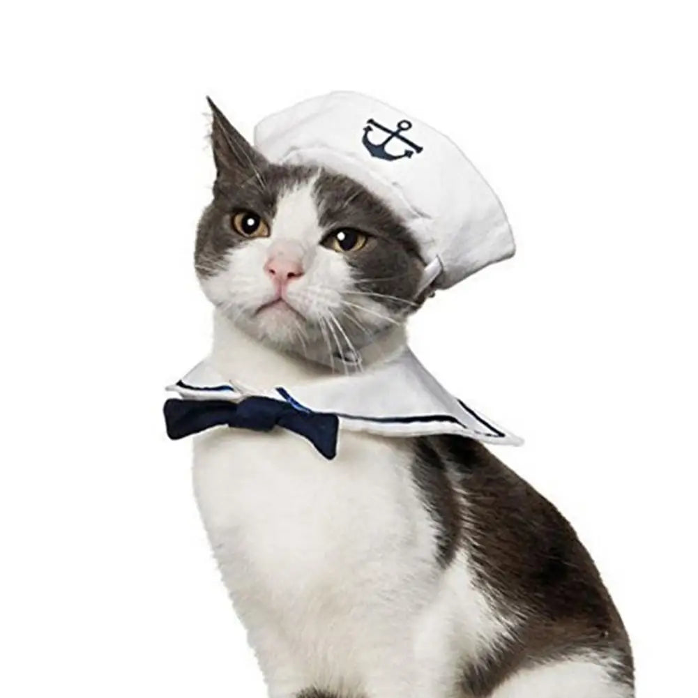 Navy Sailor Hat and Scarf Set for Dogs and Cats – Adorable Pet Sailor Costume with Cap and Cloak for Cosplay, Photoshoots, and Parties