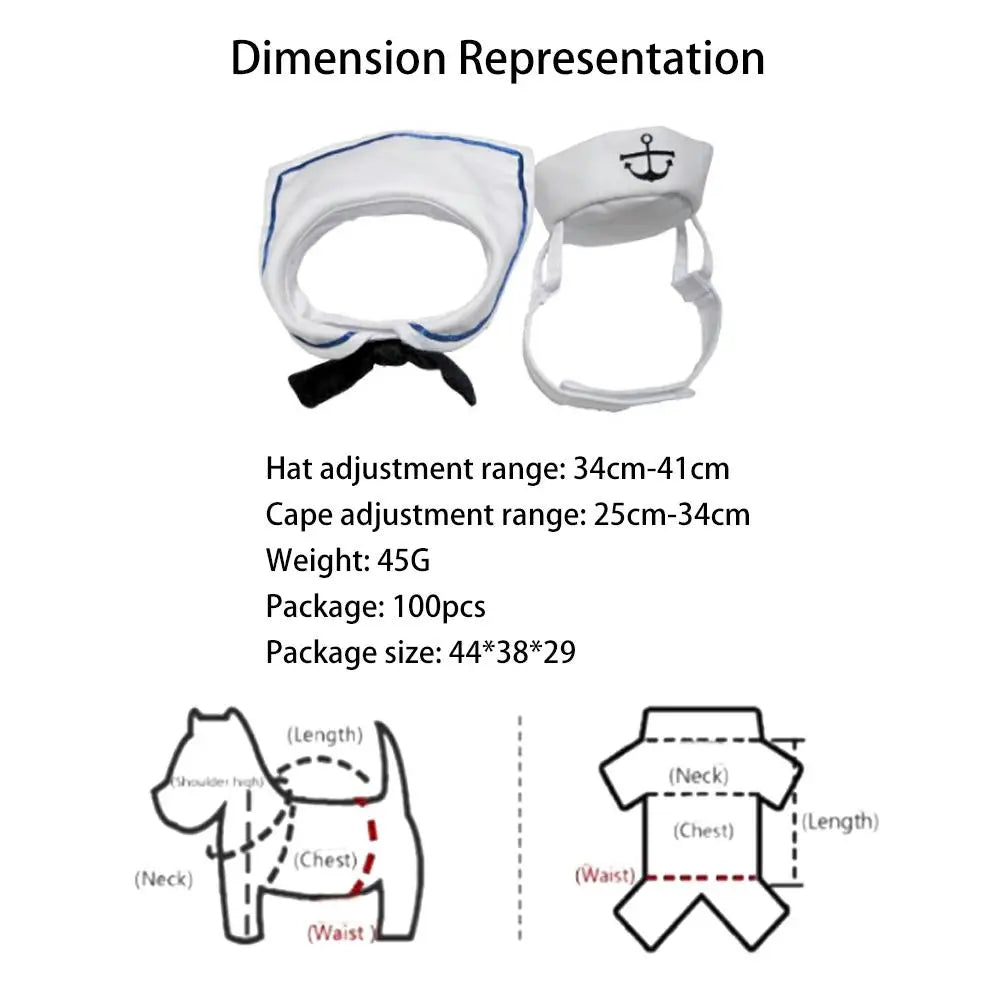 Navy Sailor Hat and Scarf Set for Dogs and Cats – Adorable Pet Sailor Costume with Cap and Cloak for Cosplay, Photoshoots, and Parties