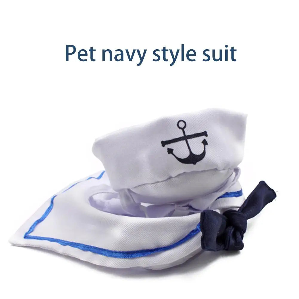 Navy Sailor Hat and Scarf Set for Dogs and Cats – Adorable Pet Sailor Costume with Cap and Cloak for Cosplay, Photoshoots, and Parties