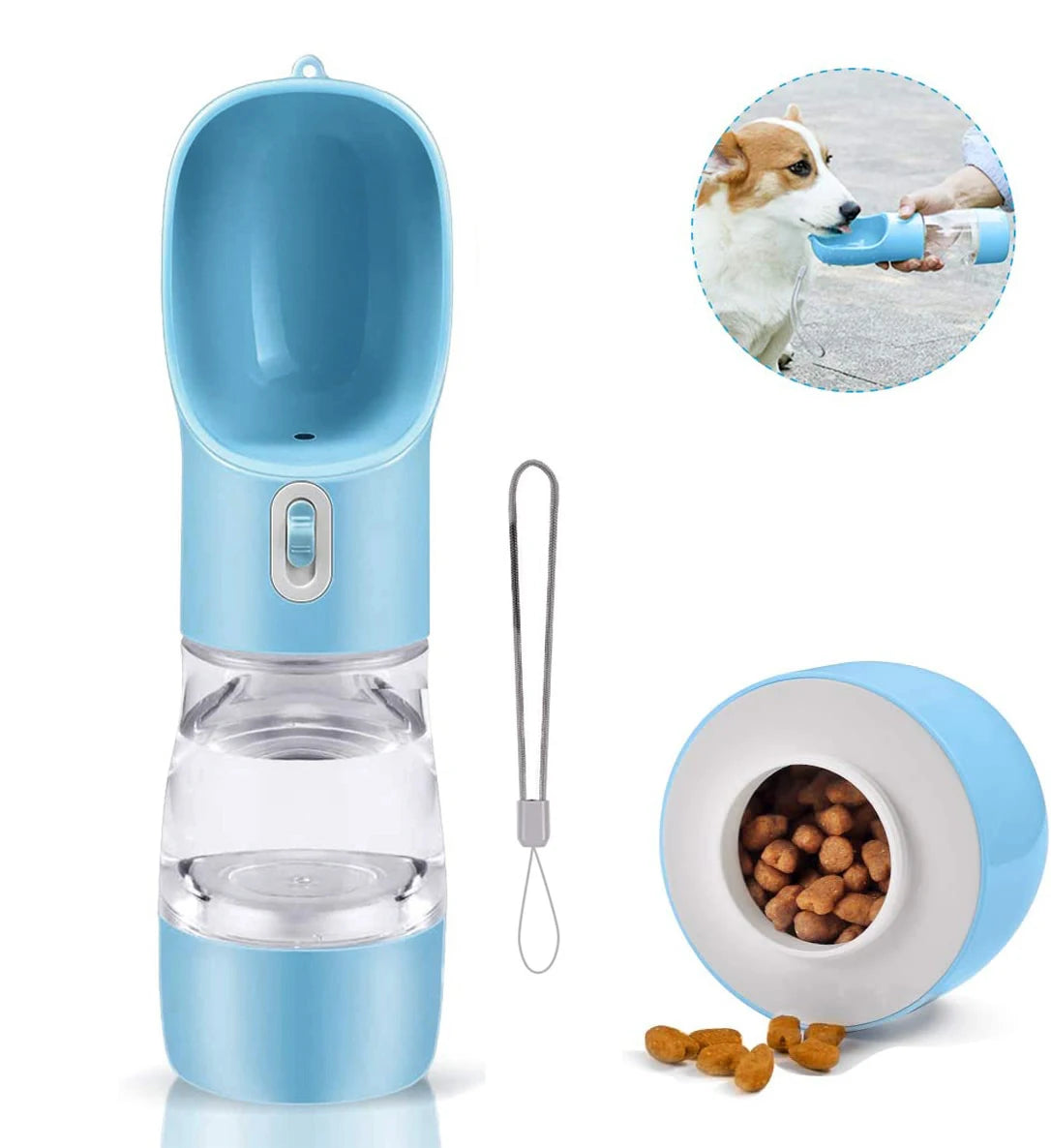 Portable Dog Water Bottle with Built-In Drinking Bowl – Travel Pet Feeder for Dogs and Cats