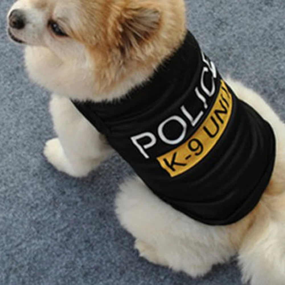 Police Dog Vest – Soft & Breathable Pet T-Shirt Jacket for Puppies and Small Dogs, Stylish Casual Polyester Outfit
