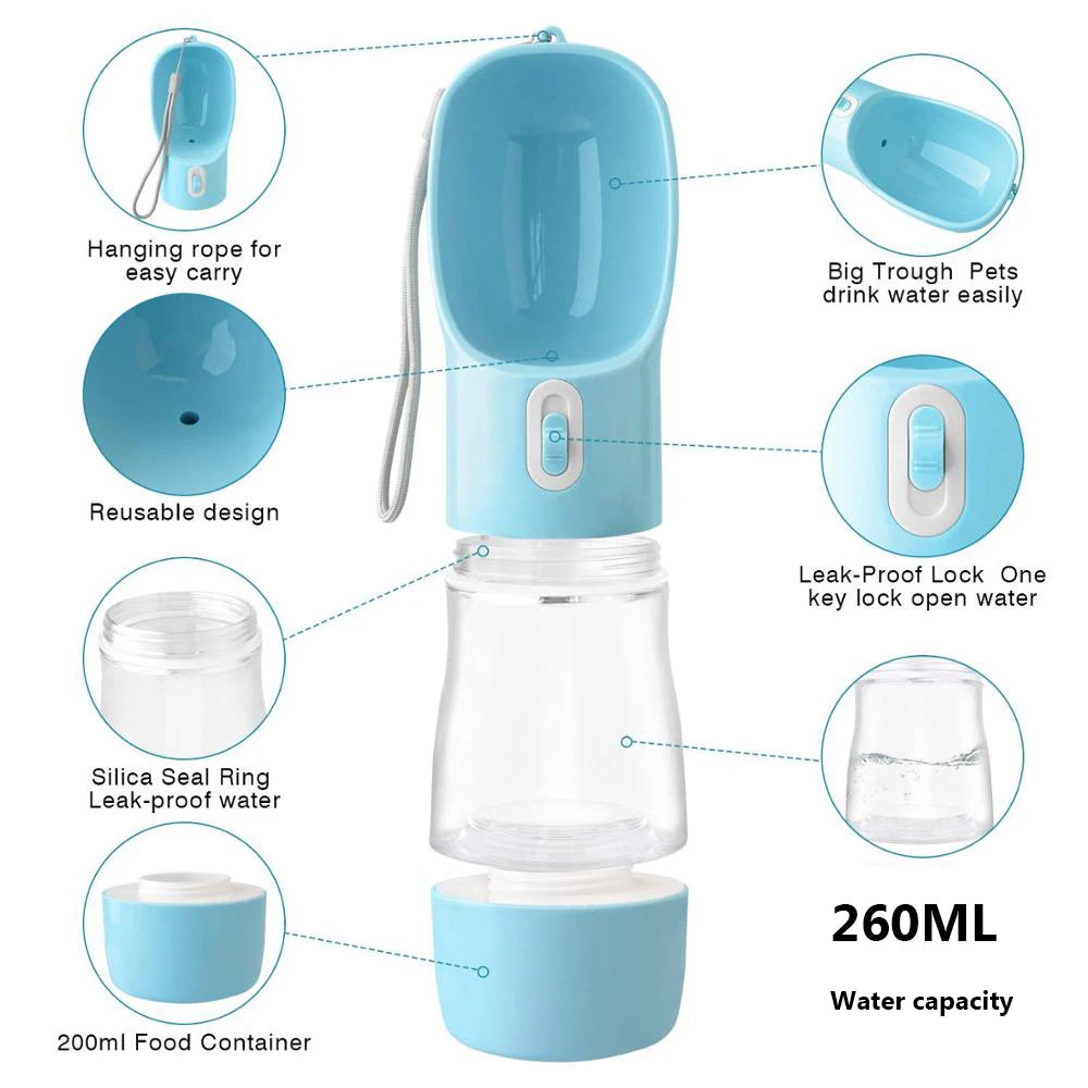 Portable Dog Water Bottle with Built-In Drinking Bowl – Travel Pet Feeder for Dogs and Cats