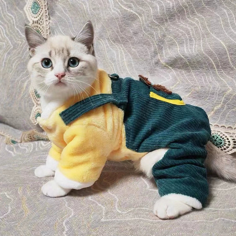 Autumn & Winter Thickened Pet Jumpsuit – Warm Four-Legged Clothing for Cats and Small Dogs, Ideal for British Shorthair Cats