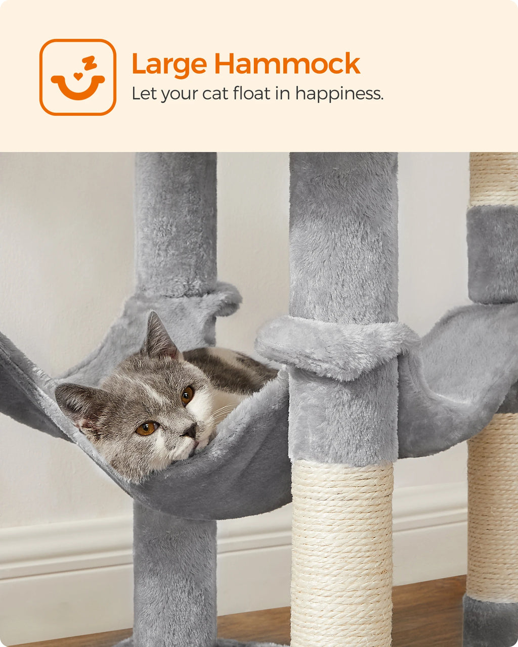 Feandrea 56.3-Inch Multi-Level Cat Tree – Indoor Cat Tower with Scratching Posts, Hammock, Perches, and Cozy Condo