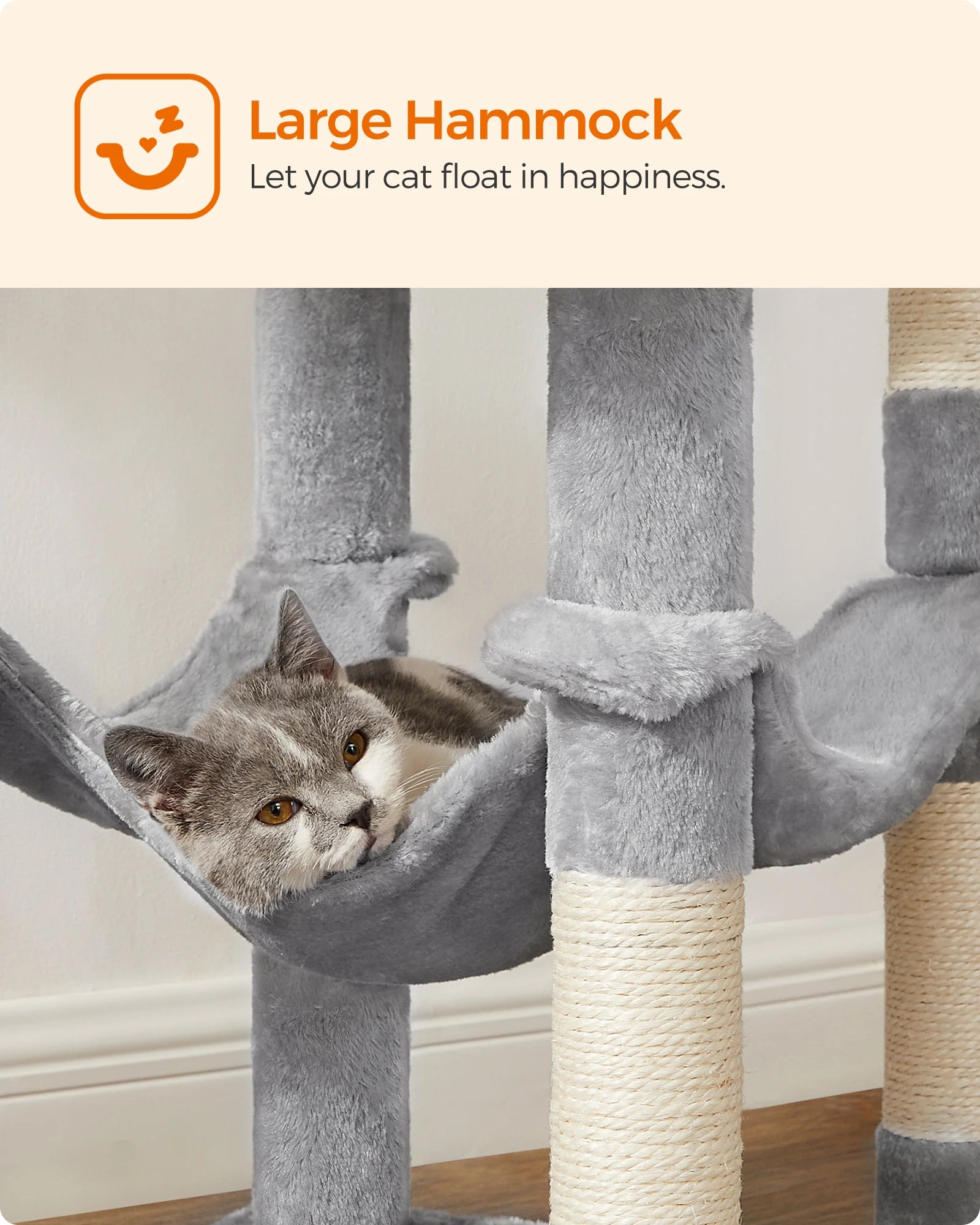 Feandrea 56.3-Inch Multi-Level Cat Tree – Indoor Cat Tower with Scratching Posts, Hammock, Perches, and Cozy Condo