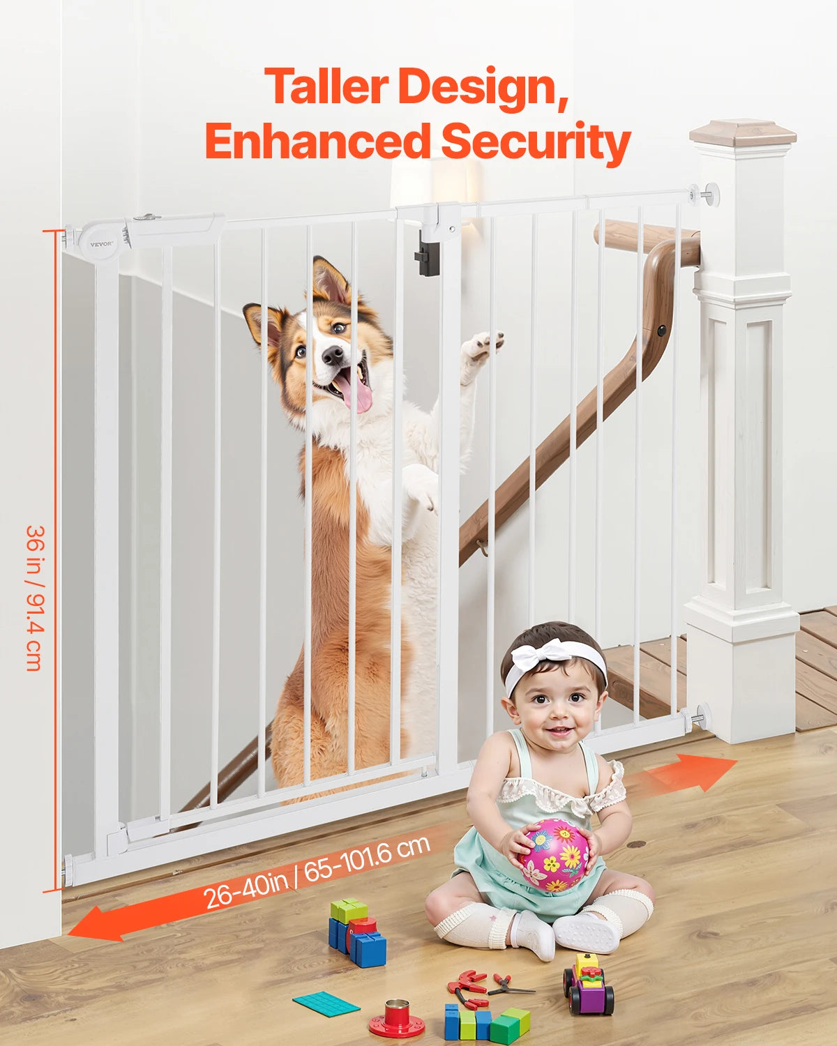 SucceBuy Baby & Pet Safety Gate – Easy Step Walk-Through Dog Gate with Pressure Mount, Wall Cups, and Secure Lock for Doorways