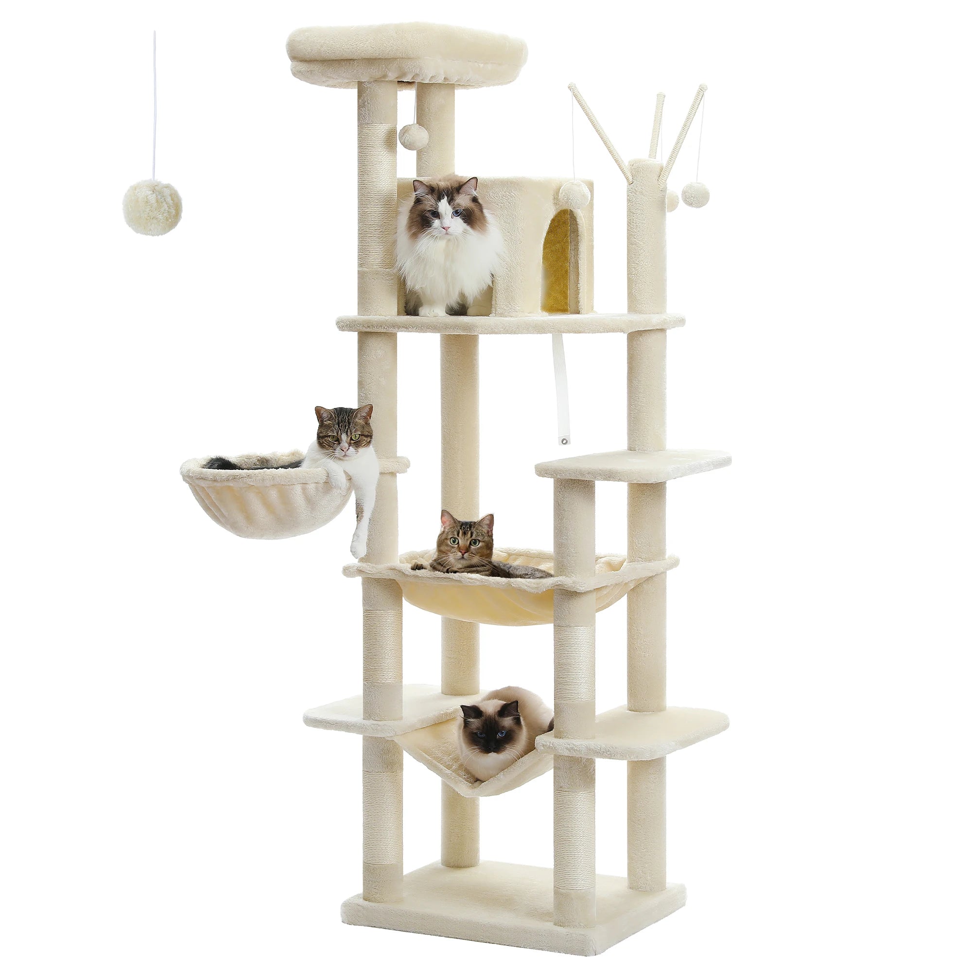 Multi-Level Cat Tree Tower with Scratching Posts and Hammock – Modern Cat Condo for Indoor Cats