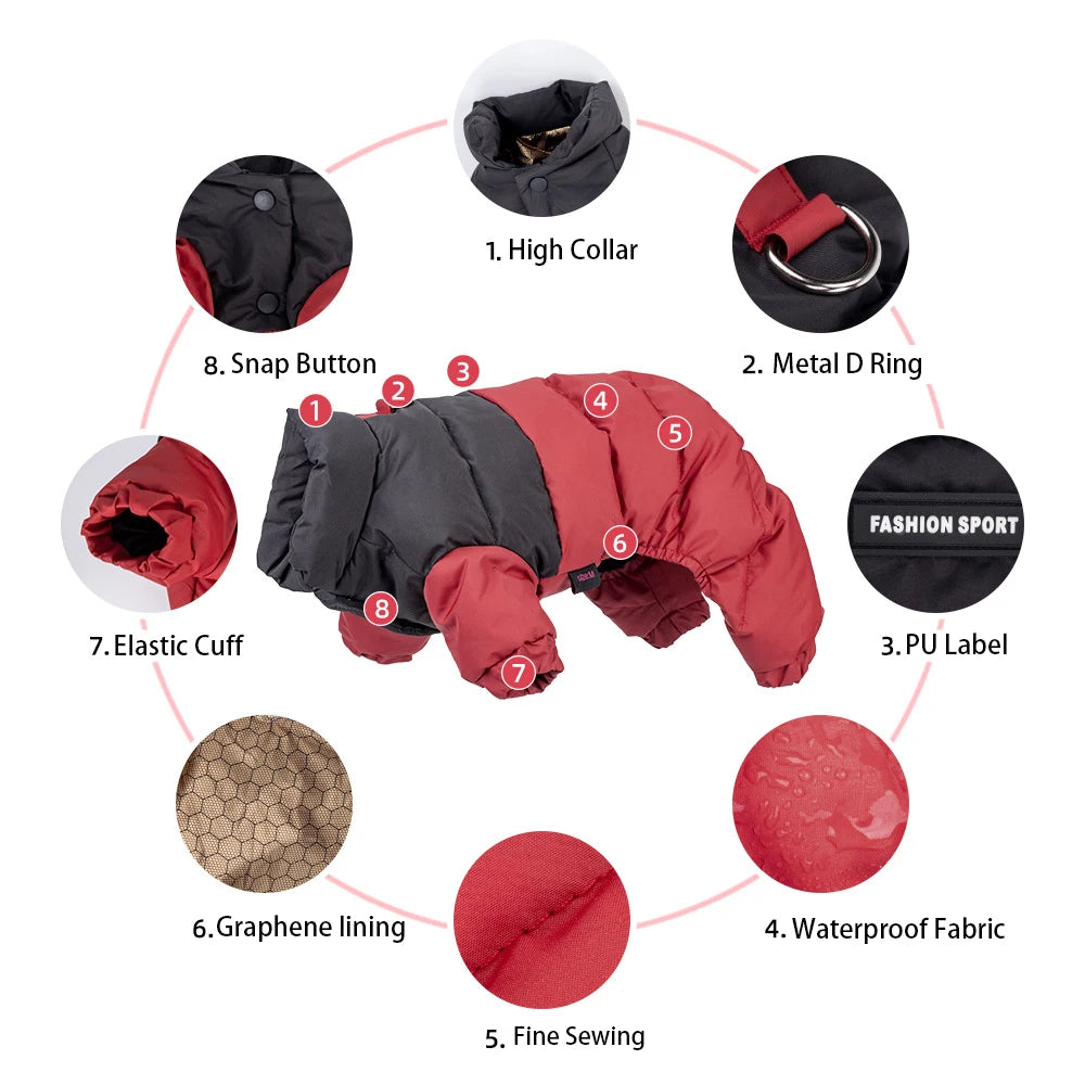 Winter Warm Waterproof Dog Jacket – Four-Leg Jumpsuit for Small and Medium Dogs, Perfect for Chihuahuas and French Bulldogs