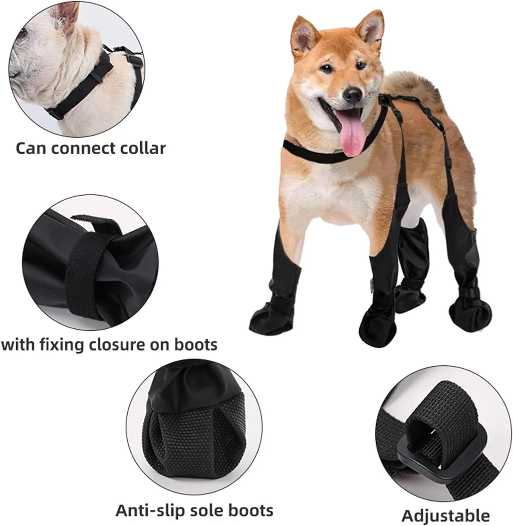 Outdoor Waterproof Dog Boots with Leggings and Suspenders – Snowproof Paw Protectors for Small, Medium, and Large Dogs