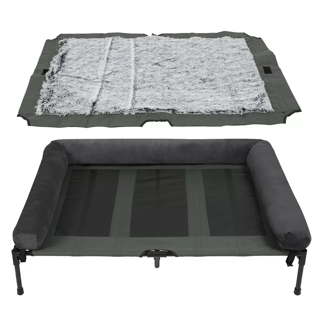 Outdoor Elevated Dog Bed – Cooling Mesh Cot with Detachable Plush Bolster for Camping and Lounging