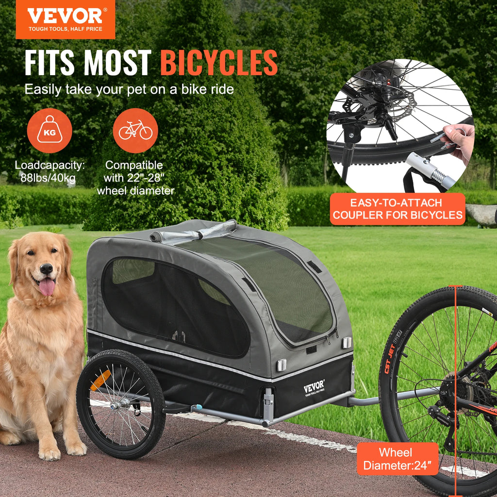 Heavy-Duty Dog Bike Trailer – 88 lbs Pet Bicycle Carrier with Wheels, Safety Flag, Reflectors & Foldable Steel Frame for Easy Storage