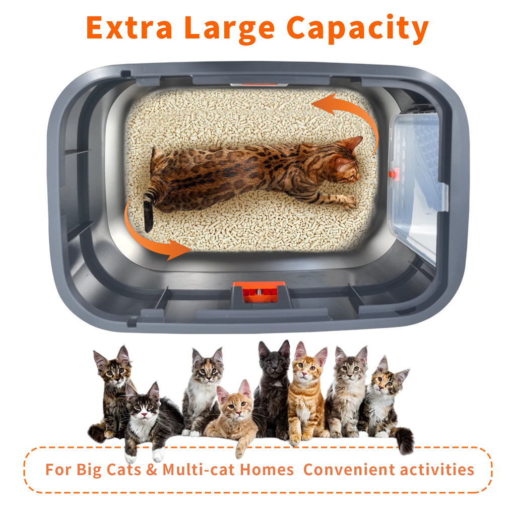 Extra Large Stainless Steel Cat Litter Box | Fully Enclosed High-Sided Cat Litter Tray with Removable Lid & Scoop | Easy Clean Odor Control Design