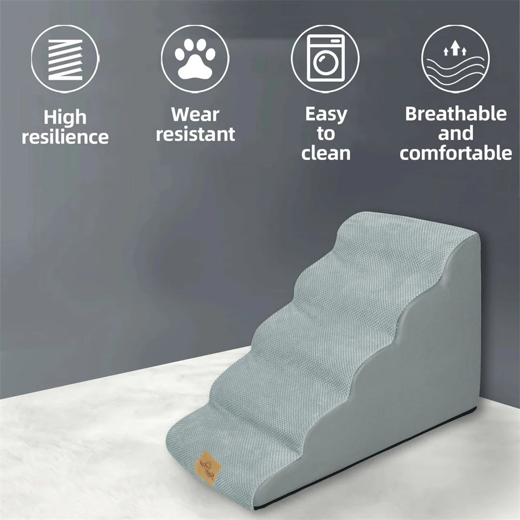 High-Density Foam Dog Stairs – Soft Pet Steps for High Beds and Couches with Washable Cover for Puppies and Small Dogs