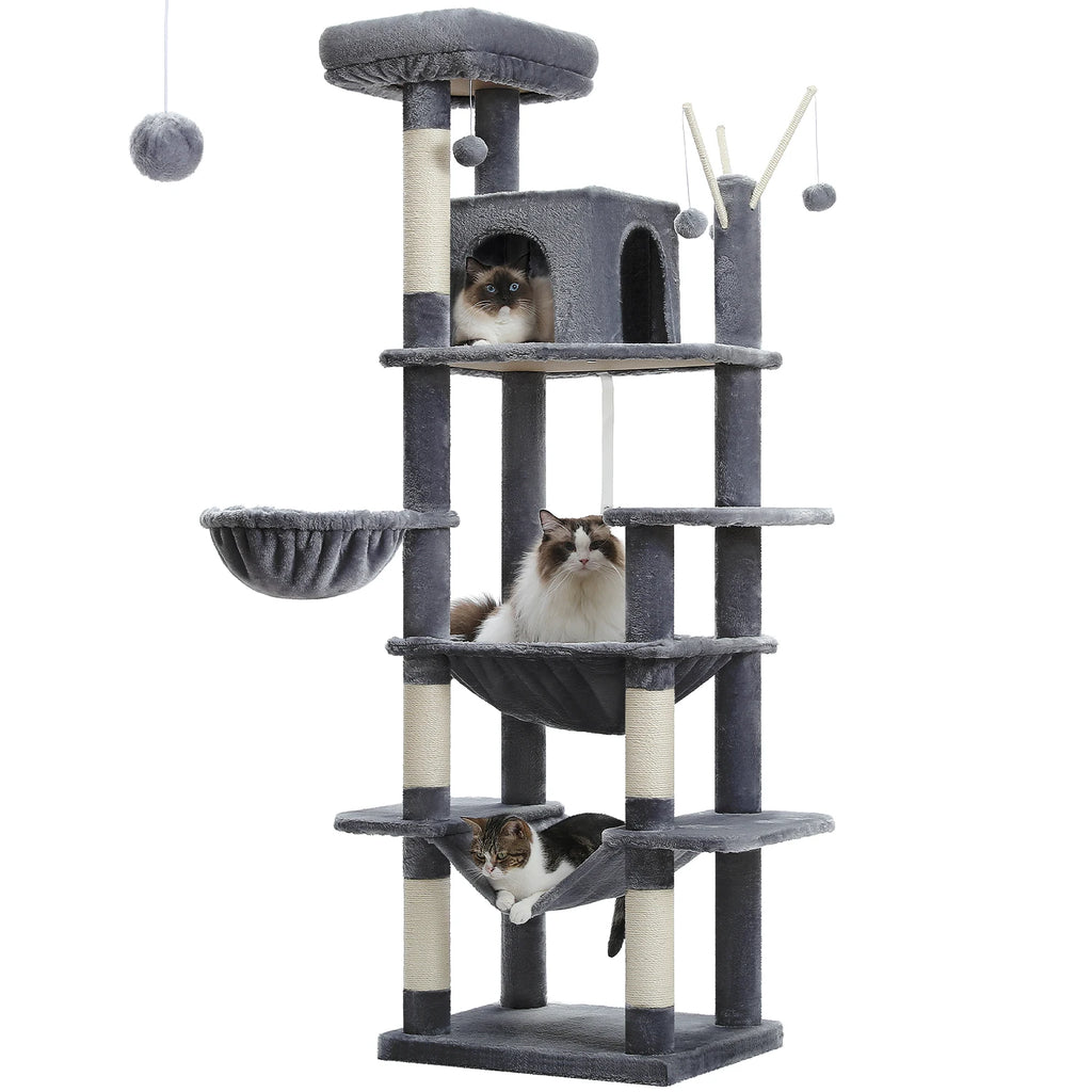 Multi-Level Cat Tree Tower with Scratching Posts and Hammock – Modern Cat Condo for Indoor Cats