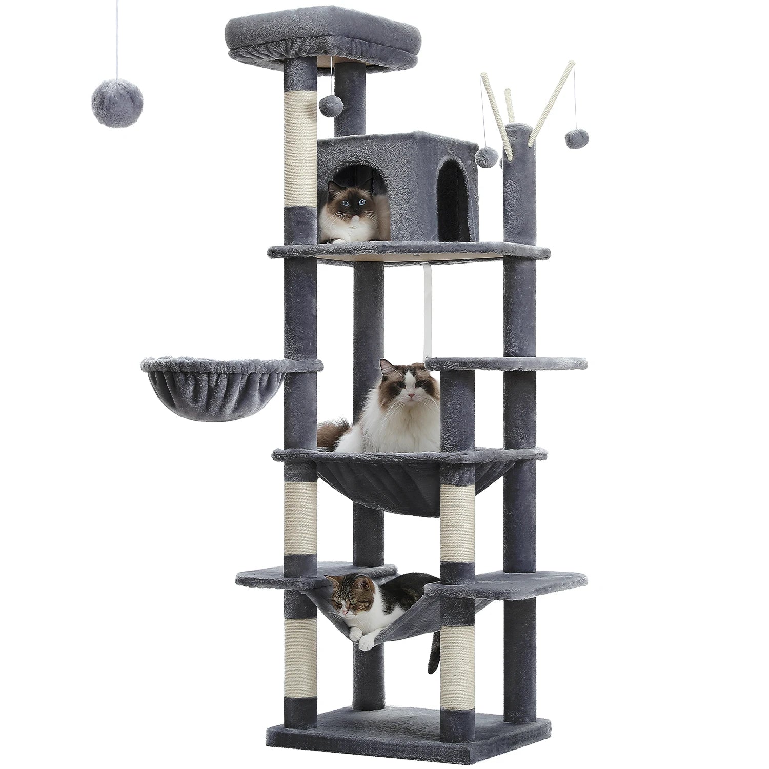 Multi-Level Cat Tree Tower with Scratching Posts and Hammock – Modern Cat Condo for Indoor Cats