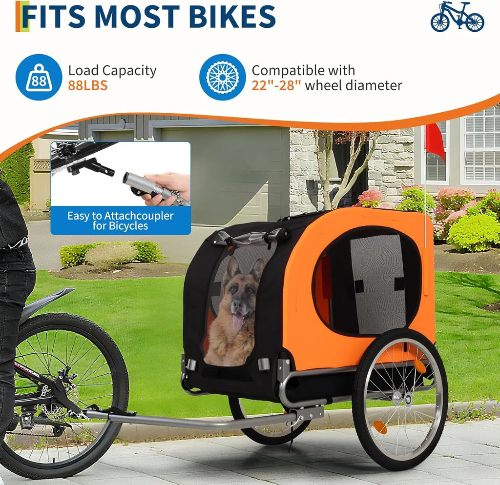 Dog Bike Trailer – 88 lbs Capacity Pet Bicycle Carrier with Foldable Frame, Quick-Release Wheels, and Universal Hitch