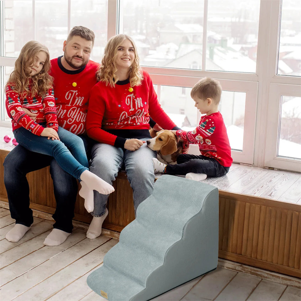 High-Density Foam Dog Stairs – Soft Pet Steps for High Beds and Couches with Washable Cover for Puppies and Small Dogs