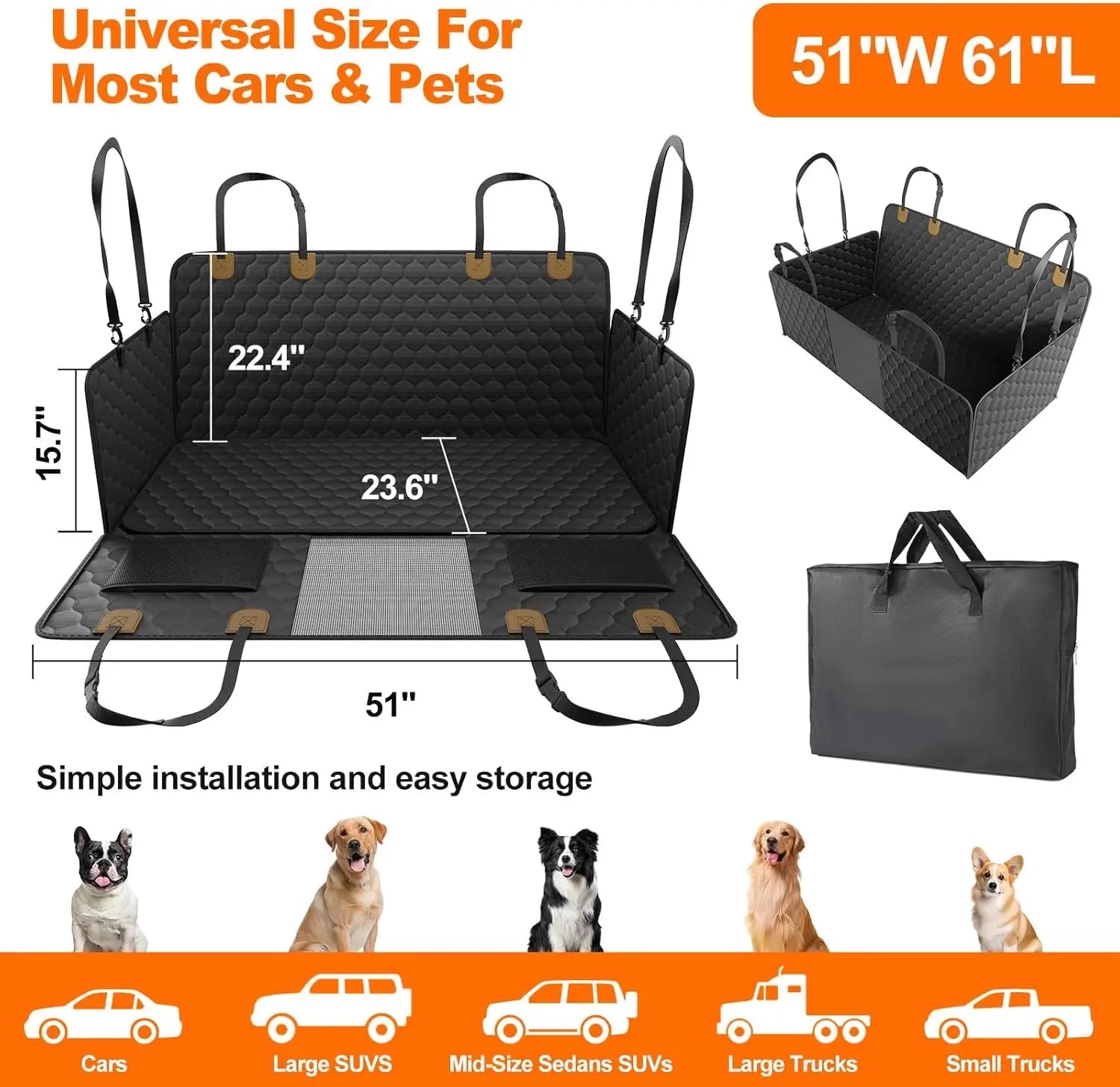 Waterproof Foldable Dog Car Seat | Pet Travel Safety Hammock & Rear Back Seat Protector | Nonslip, Scratch-Resistant, Easy to Clean Car Mat