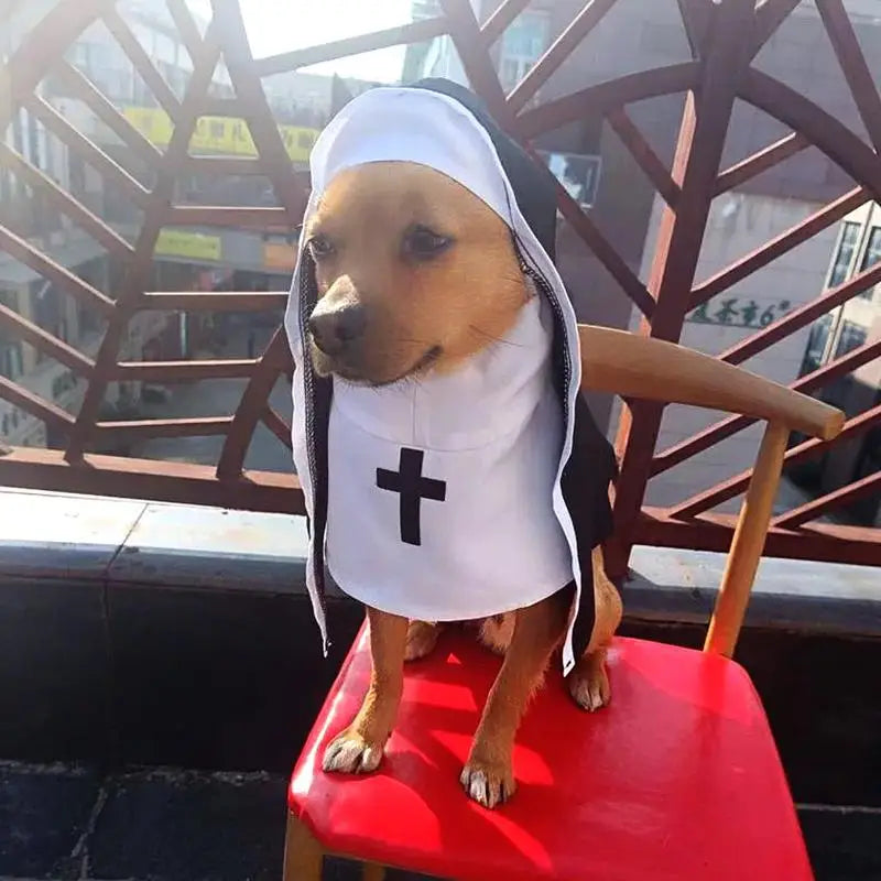Nun Costume for Dogs & Cats | Funny Pet Halloween Cosplay Outfit | Sister Habit Pet Dress for Small Dogs and Cats