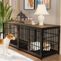 Furniture-Style Dog Crate – Metal and Wood Pet Kennel End Table with Three Doors and Removable Tray