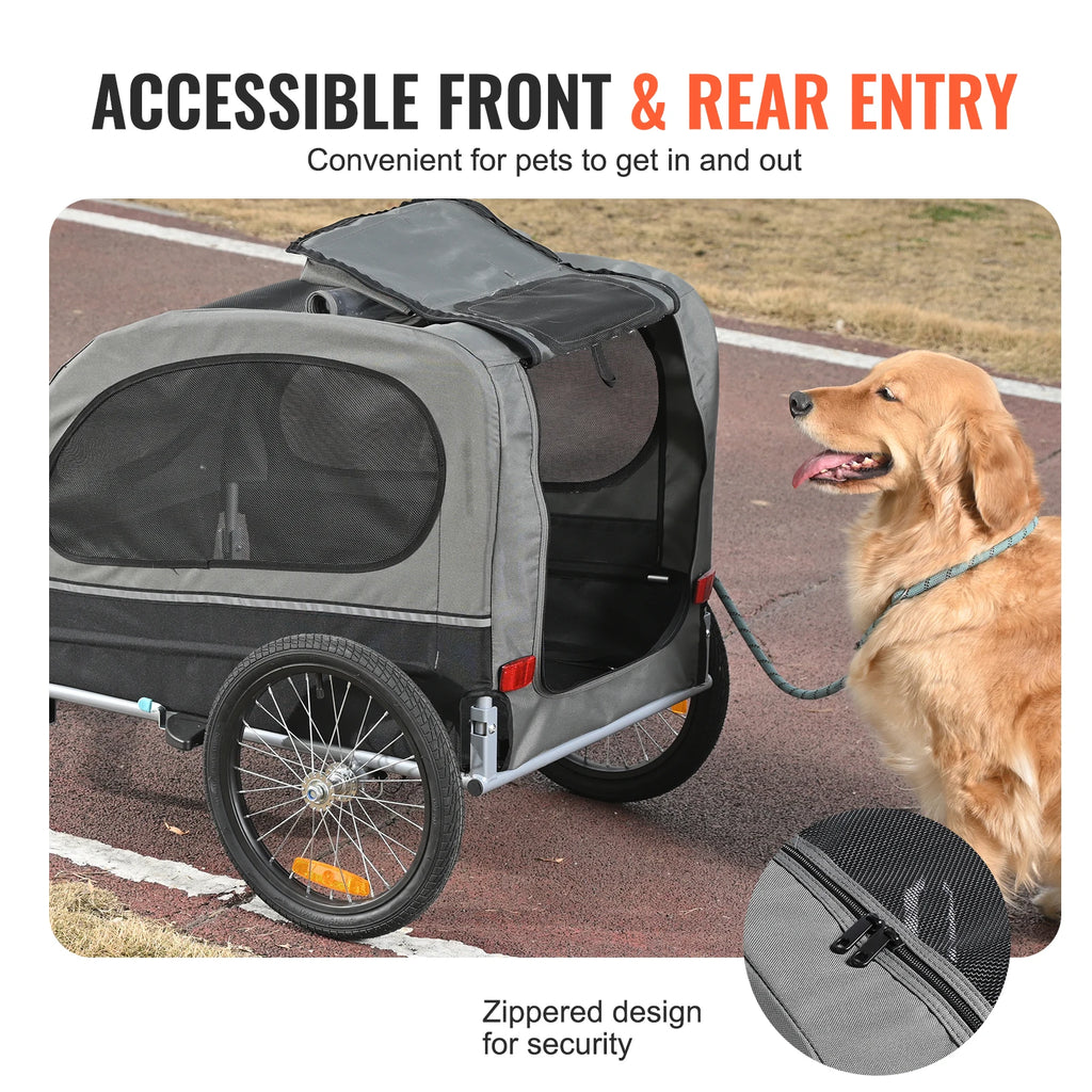 Heavy-Duty Dog Bike Trailer – 88 lbs Pet Bicycle Carrier with Wheels, Safety Flag, Reflectors & Foldable Steel Frame for Easy Storage