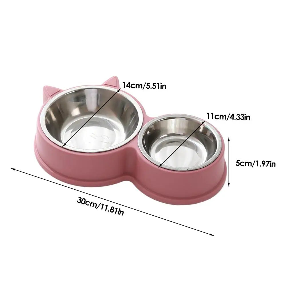 Stainless Steel Cat Bowl – Cute Cat Ear Design, Removable Food & Water Feeder for Cages, Durable Thickened Pet Bowl for Cats and Puppies