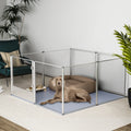 Clear Acrylic Pet Playpen – Transparent Dog and Cat Exercise Fence with Waterproof Whelping Pad for Puppies and Kittens