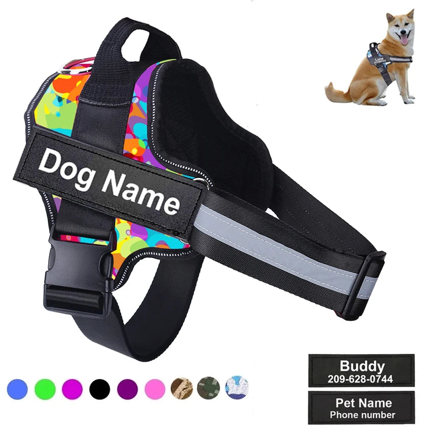 No-Pull Reflective Dog Harness – Adjustable Breathable Pet Vest with Custom ID Patch for Outdoor Walking