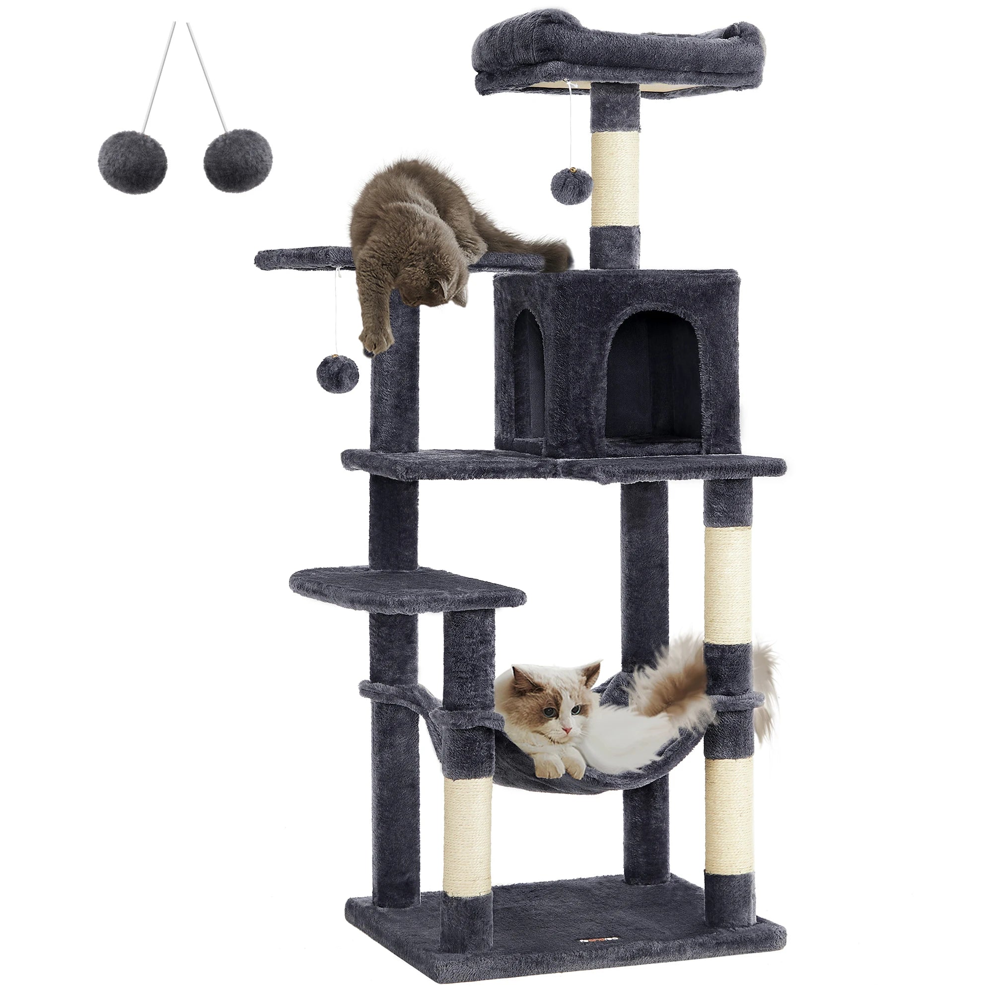 Feandrea 56.3-Inch Multi-Level Cat Tree – Indoor Cat Tower with Scratching Posts, Hammock, Perches, and Cozy Condo