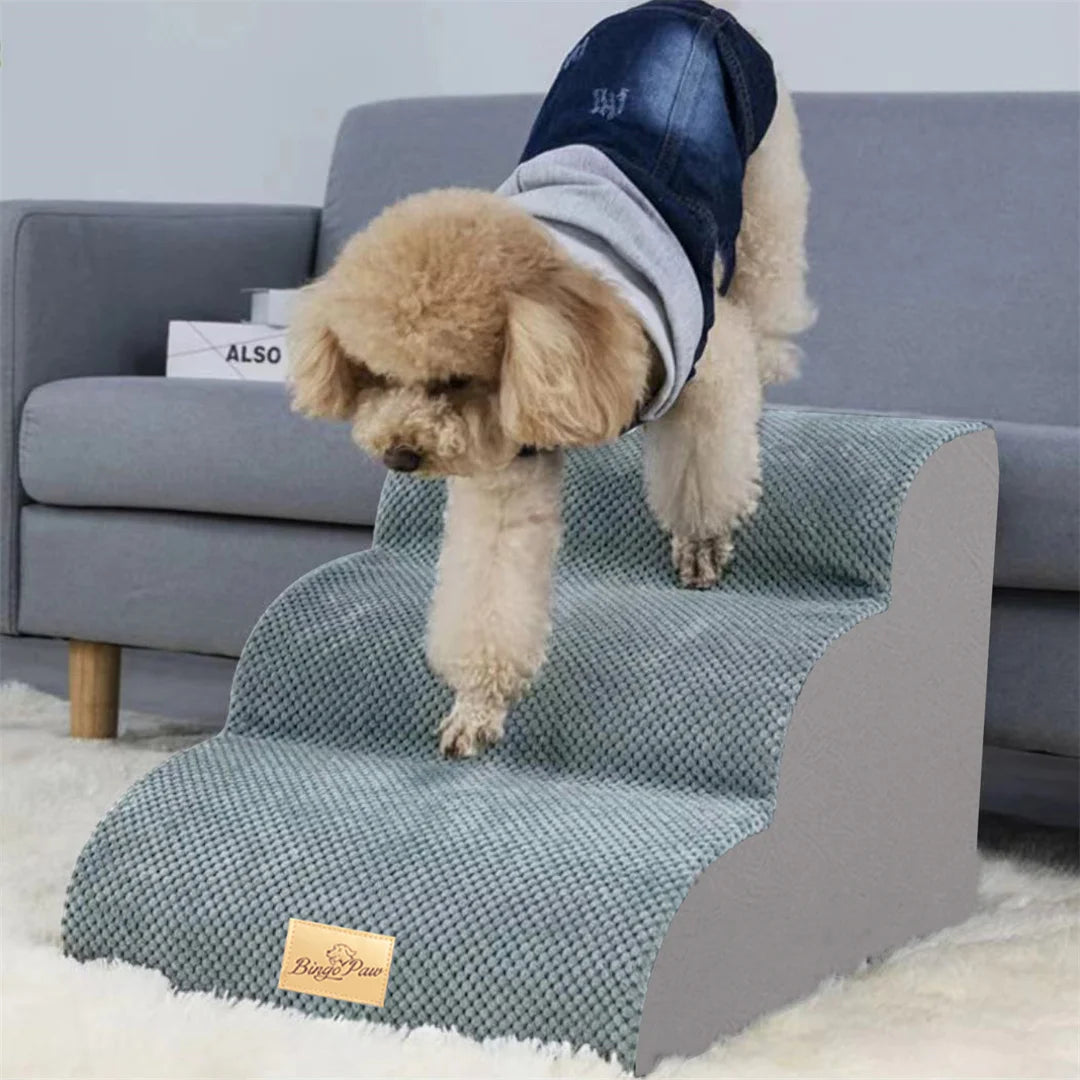 High-Density Foam Dog Stairs – Soft Pet Steps for High Beds and Couches with Washable Cover for Puppies and Small Dogs