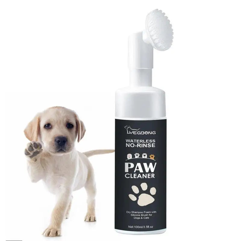 Waterless Pet Paw Cleaning Foam with Silicone Brush – Gentle Dry Shampoo for Dogs and Cats