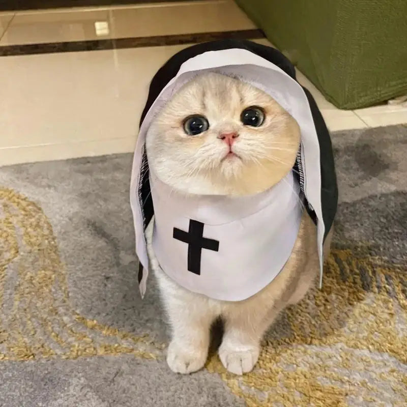 Nun Costume for Dogs & Cats | Funny Pet Halloween Cosplay Outfit | Sister Habit Pet Dress for Small Dogs and Cats