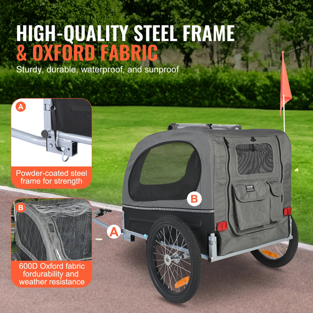 Heavy-Duty Dog Bike Trailer – 88 lbs Pet Bicycle Carrier with Wheels, Safety Flag, Reflectors & Foldable Steel Frame for Easy Storage