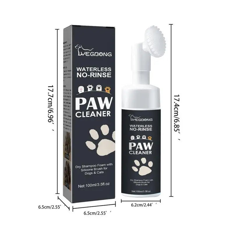 Waterless Pet Paw Cleaning Foam with Silicone Brush – Gentle Dry Shampoo for Dogs and Cats