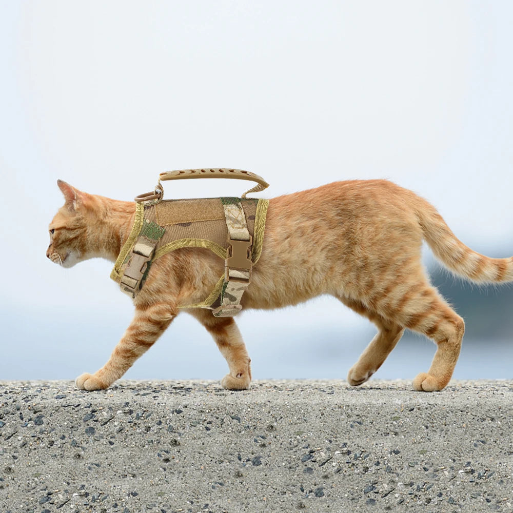 Tactical Cat & Small Dog Harness – Adjustable Military-Style Vest with Control Handle for Walking and Training