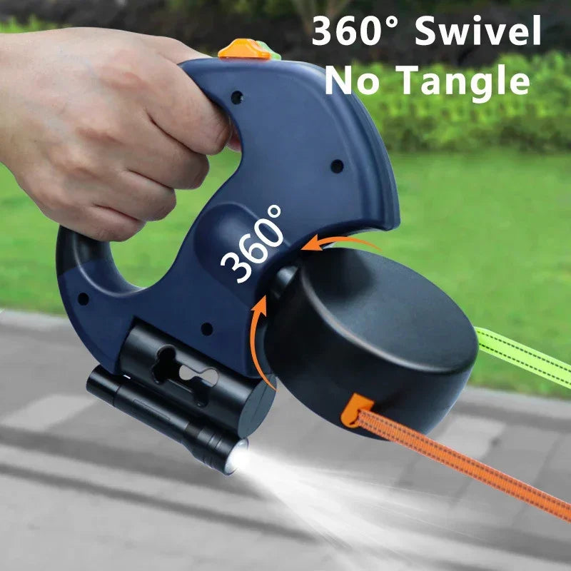 Retractable Dual Dog Leash with LED Light | 360° Swivel No-Tangle Design | Independent Brake System & 3M Reflective Leads for Two Dogs