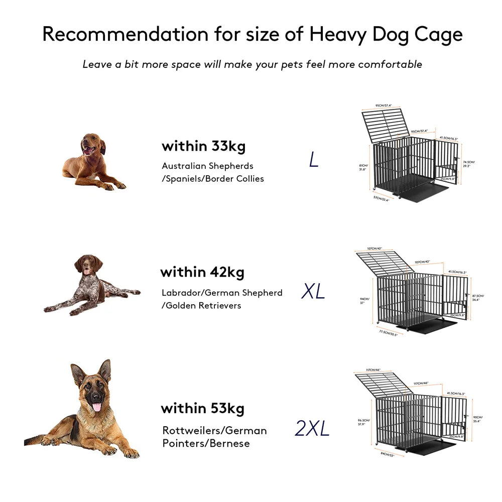 XXL Heavy-Duty Metal Dog Crate – Extra-Large Strong Pet Cage with Lockable Wheels, Removable Tray, and Tear-Resistant Steel Frame