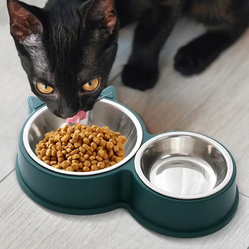 Stainless Steel Cat Bowl – Cute Cat Ear Design, Removable Food & Water Feeder for Cages, Durable Thickened Pet Bowl for Cats and Puppies