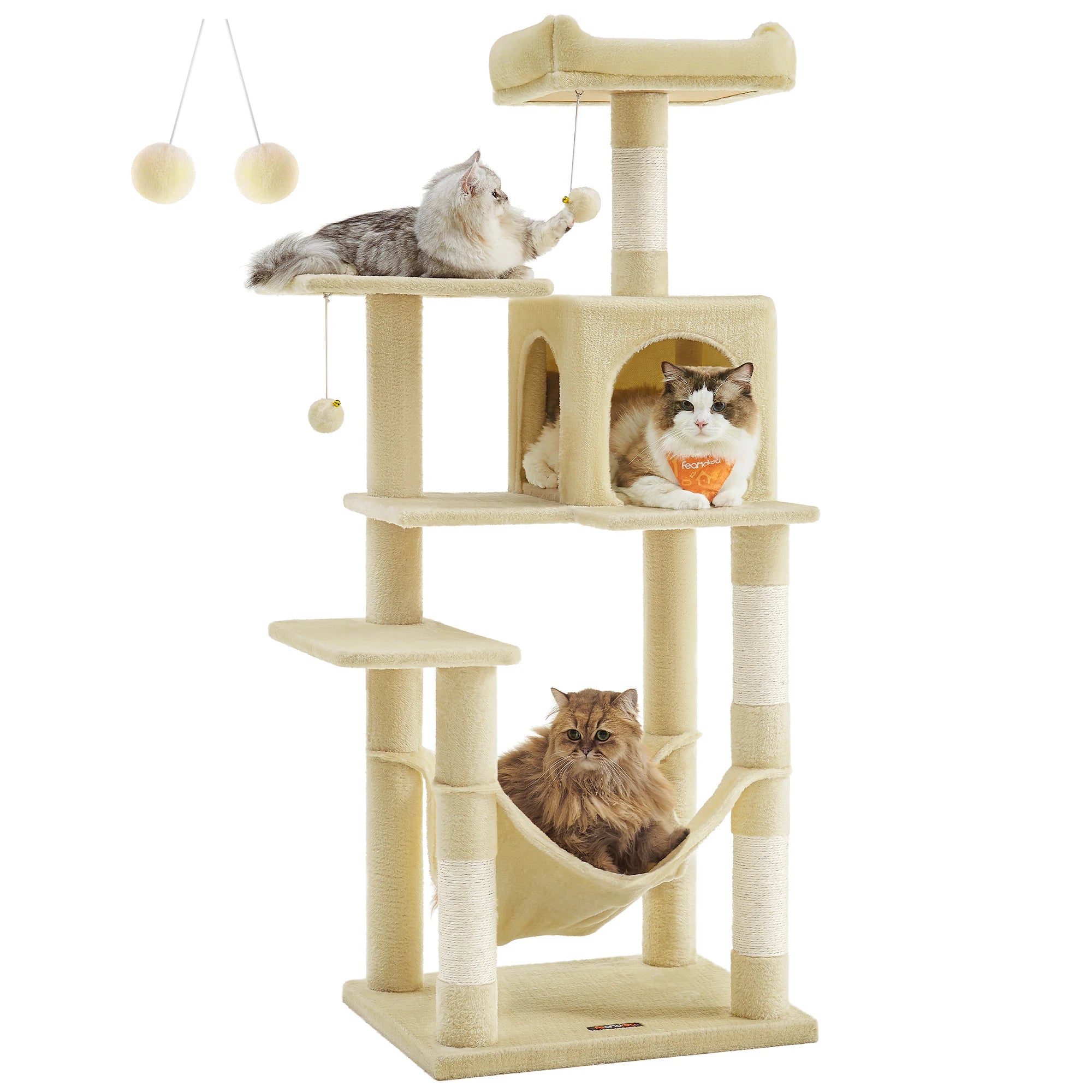Feandrea 56.3-Inch Multi-Level Cat Tree – Indoor Cat Tower with Scratching Posts, Hammock, Perches, and Cozy Condo