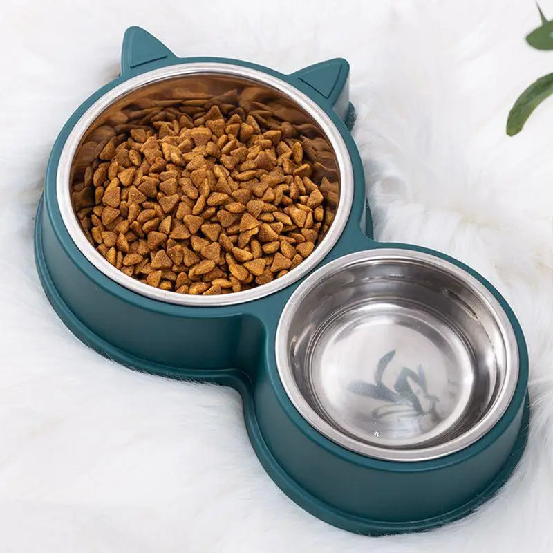 Stainless Steel Cat Bowl – Cute Cat Ear Design, Removable Food & Water Feeder for Cages, Durable Thickened Pet Bowl for Cats and Puppies