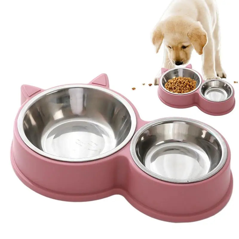 Stainless Steel Cat Bowl – Cute Cat Ear Design, Removable Food & Water Feeder for Cages, Durable Thickened Pet Bowl for Cats and Puppies
