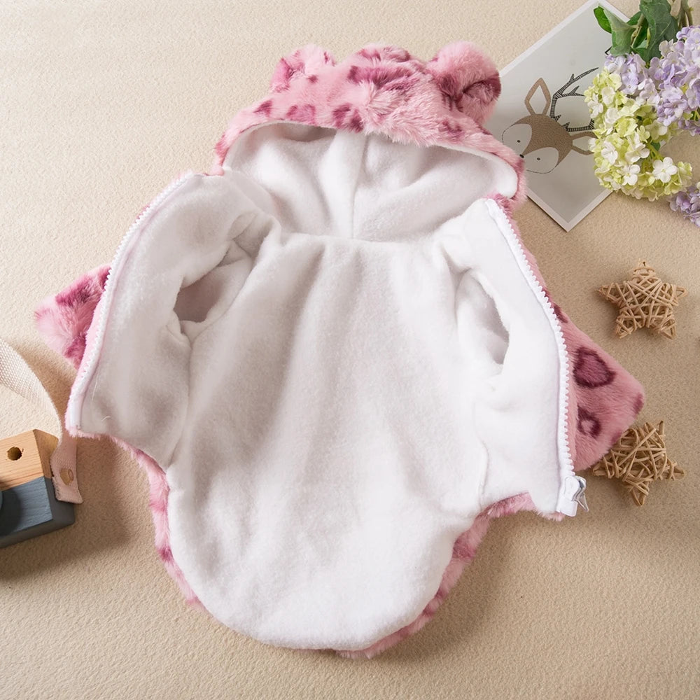 Leopard Print Fleece Dog Hoodie – Winter Warm Pet Jacket for Small Dogs, Cozy Coat for French Bulldogs and Puppies