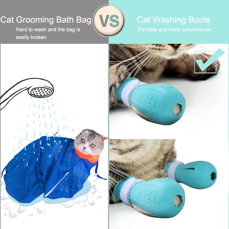 Cat Bath Anti-Scratch Shoes – Adjustable Cat Paw Protectors for Grooming & Bathing | Soft Cat Claw Covers for Safe Washing and Nail Care