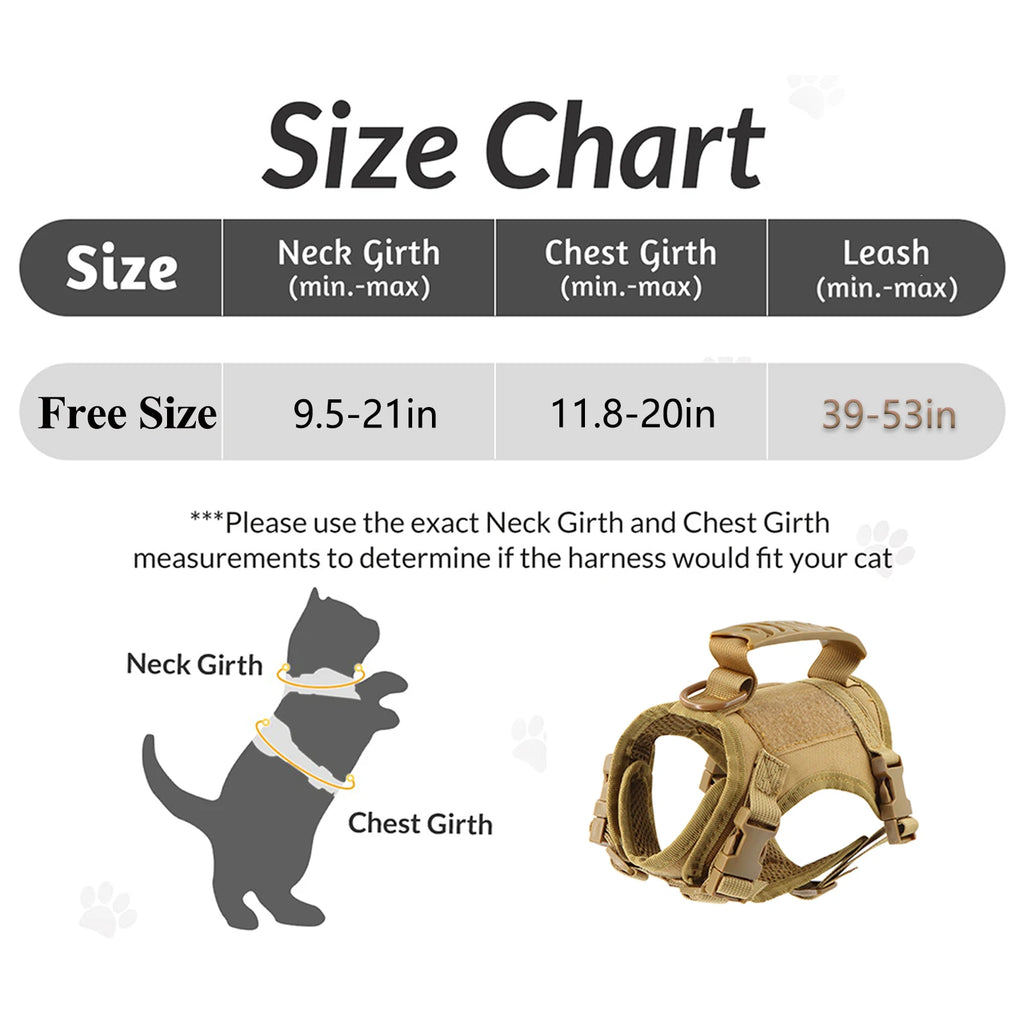 Tactical Cat & Small Dog Harness – Adjustable Military-Style Vest with Control Handle for Walking and Training