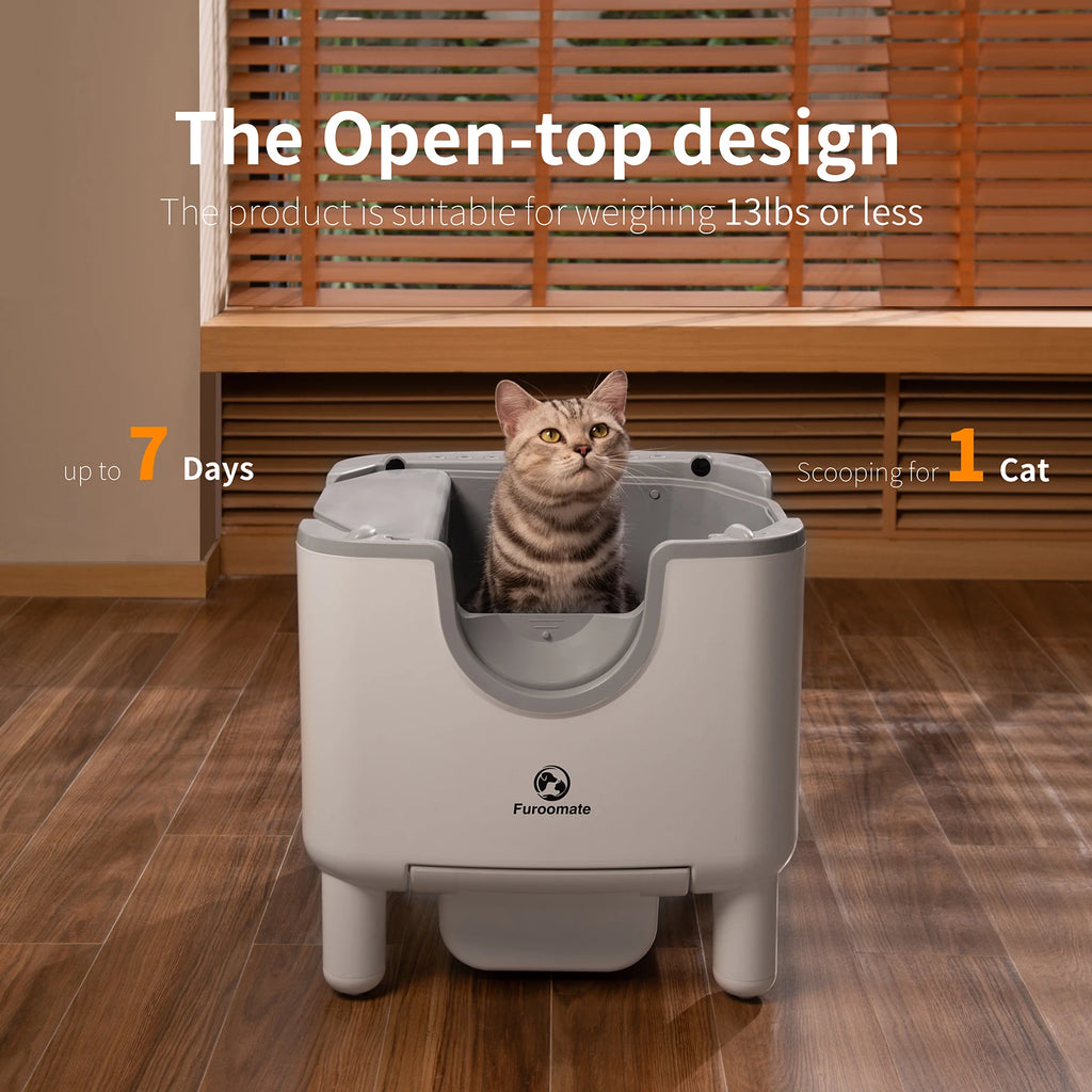 F6 Self-Cleaning Cat Litter Box – Open-Top Automatic Litter Box with Advanced Odor Control, Safety Sensors, and Easy Maintenance Design