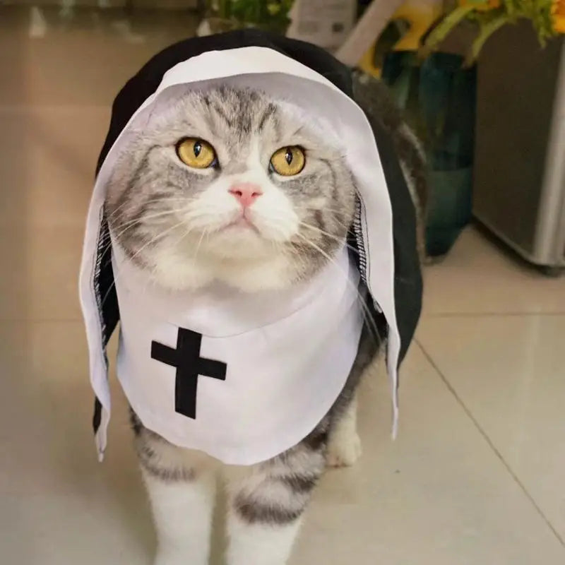 Nun Costume for Dogs & Cats | Funny Pet Halloween Cosplay Outfit | Sister Habit Pet Dress for Small Dogs and Cats